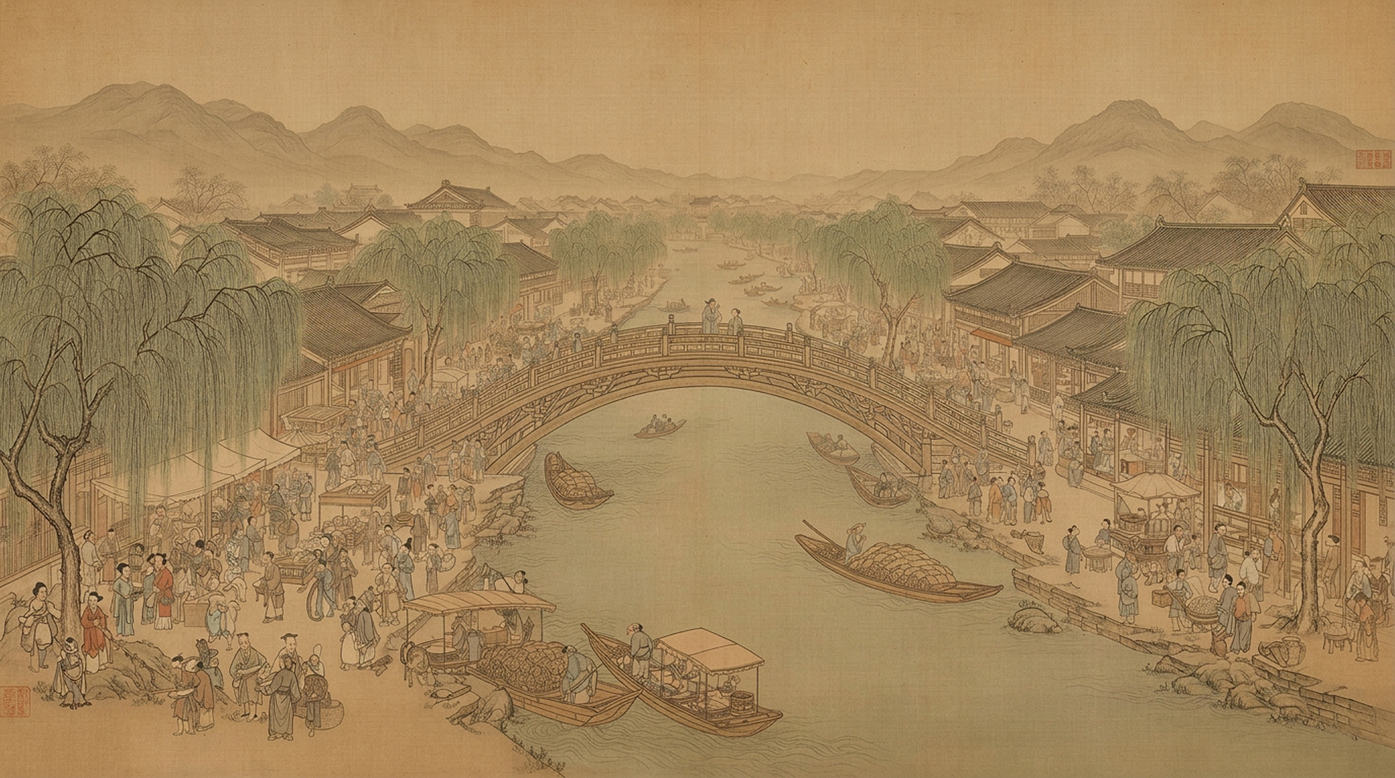 A panoramic view along the Bian River, Northern Song dynasty
